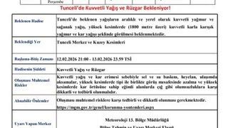 Meteorolojiden Tunceli’ye kuvvetli yağış ve rüzgar uyarısı