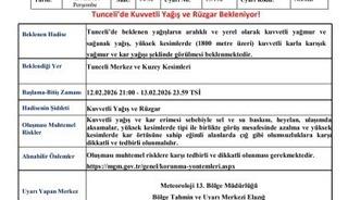 Meteorolojiden Tunceli&rsquo;ye kuvvetli yağış ve r&uuml;zgar uyarısı