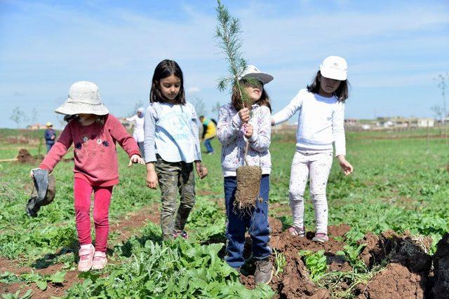 Öğrenciler Kent Ormanında fidan dikti