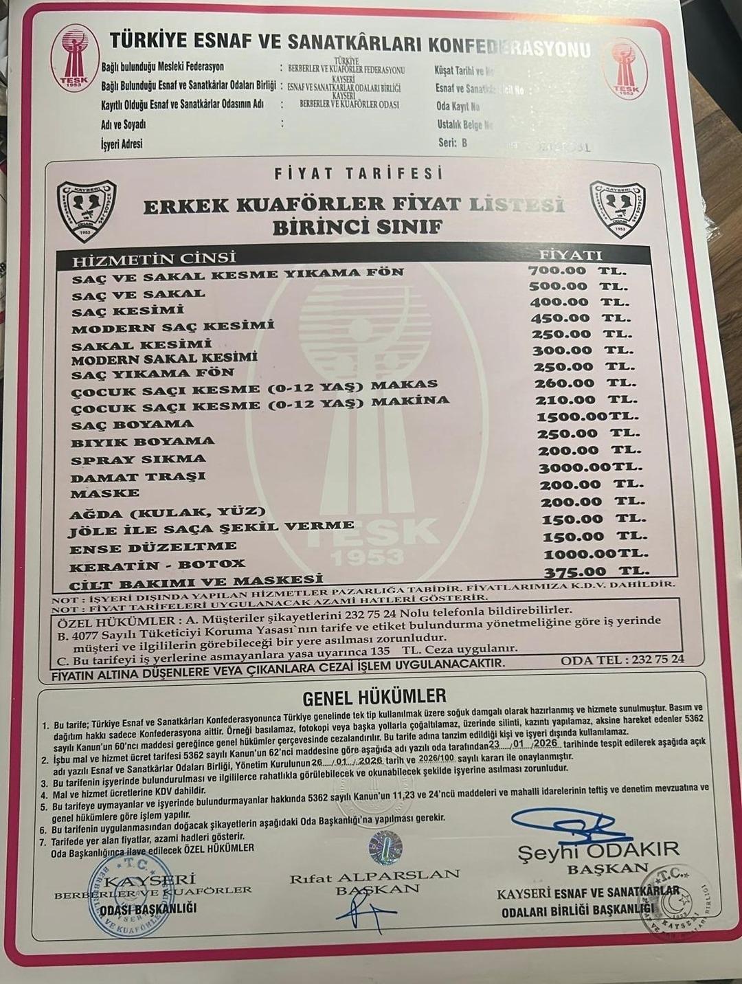 Kayseri&rsquo;de berber &uuml;cretlerine zam! Sa&ccedil; kesimi fiyatı... 1