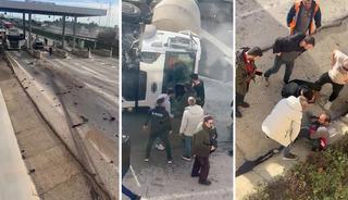 Beton mikseri devrildi: S&uuml;r&uuml;c&uuml; balyozla kendini kurtardı