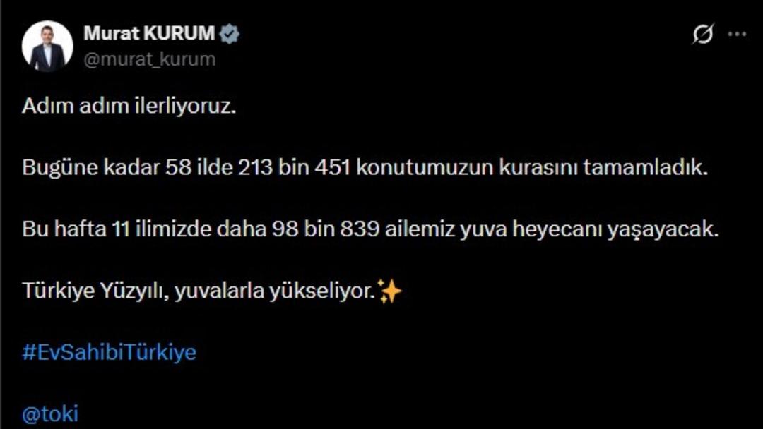 TOKİ kura takvimi paylaşıldı! Bakan Kurum 11 ili a&ccedil;ıkladı 1
