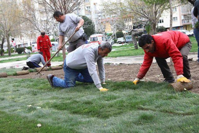 Bayraklı’da park ve bahçelere bahar temizliği