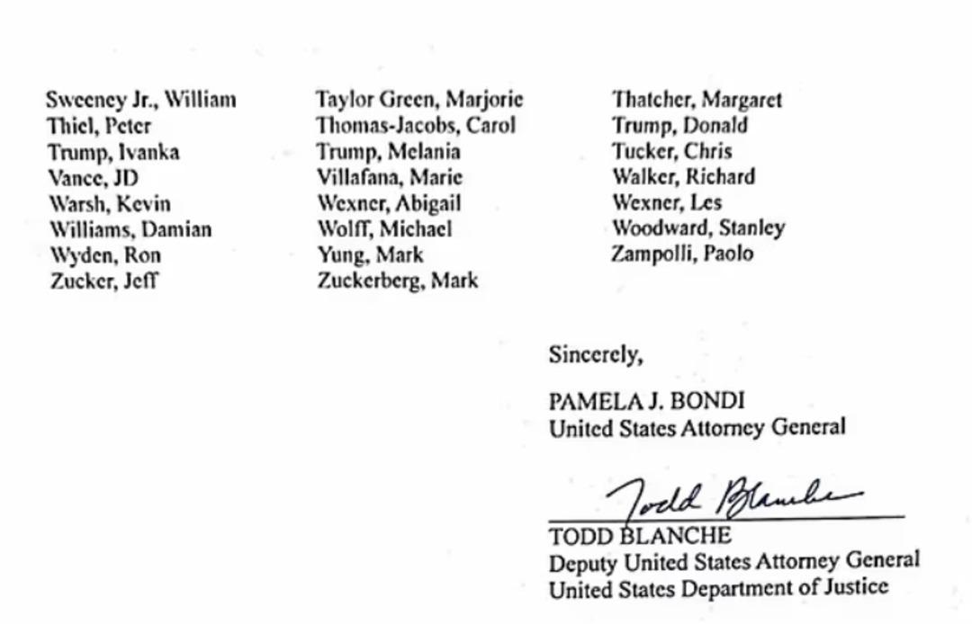 Pam Bondi, Epstein dosyalarında adı ge&ccedil;en &uuml;nl&uuml;lerin tam listesini paylaştı 6