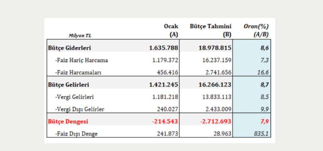 Bakanlık verileri paylaştı: B&uuml;t&ccedil;e Ocak ayında 214,5 milyar TL a&ccedil;ık verdi 1