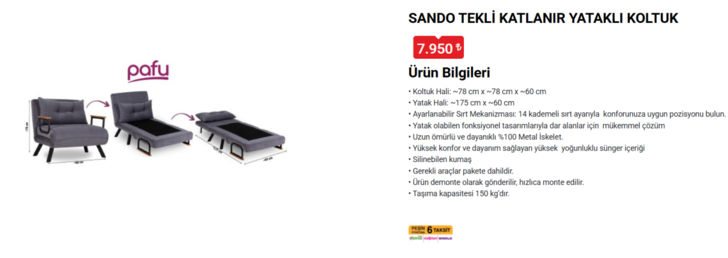 SANDO TEKLİ KATLANIR YATAKLI KOLTUK
