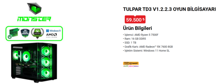 MONSTER TULPAR TD3 V1.2.2.3 OYUN BİLGİSAYARI
