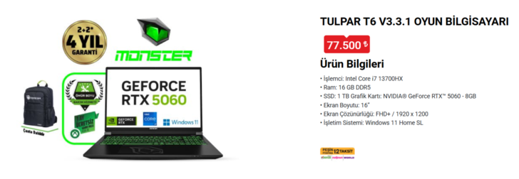 MONSTER TULPAR T6 V3.3.1 OYUN BİLGİSAYARI