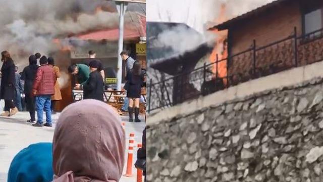 Taksi durağında çıkan yangın paniğe yaşattı