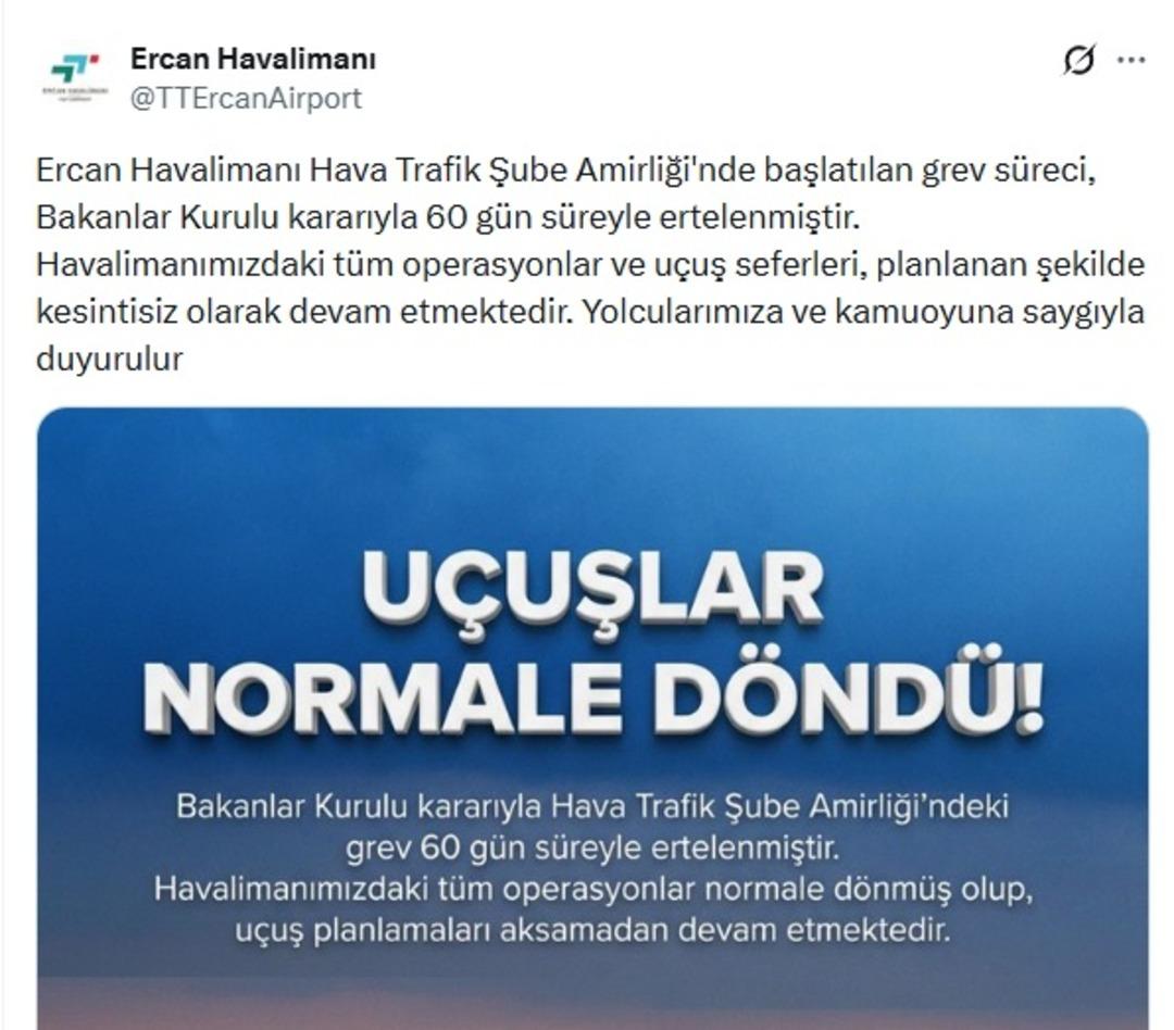 Ercan Havalimanı&rsquo;nda iniş-kalkışlar durmuştu: Grev i&ccedil;in 60 g&uuml;n kararı! 3