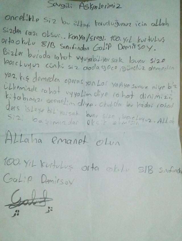 Öğrencilerden, Mehmetçiğe mektup