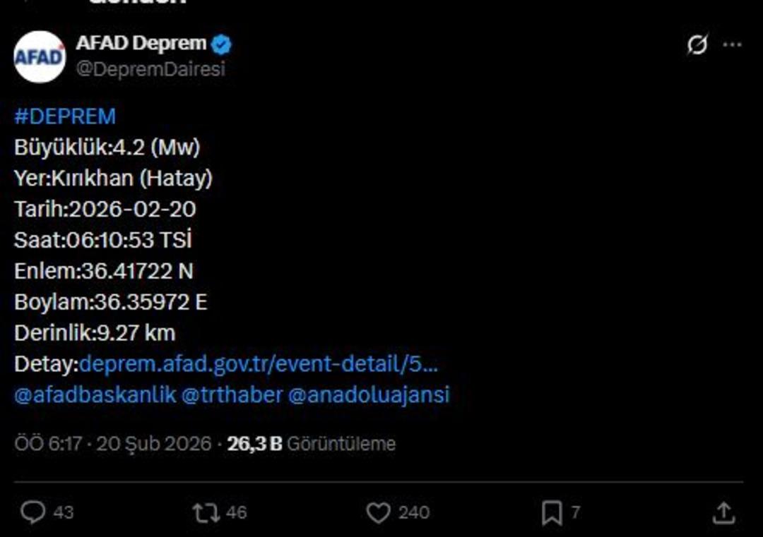 AFAD duyurdu! Hatay da sabah saatlerinde korkutan deprem 1