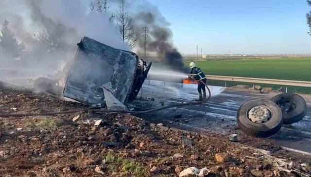 Şanlıurfa’da devrilen yakıt yüklü tır alev topuna döndü: 1 yaralı 1