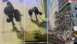 Bina &ccedil;&ouml;kt&uuml;, caddeye savruldu! Anne ile kızı son anda kurtuldu