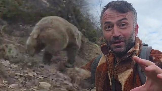 Korku dolu anlar kamerada: Arazide ayı ile karşı karşıya kaldı