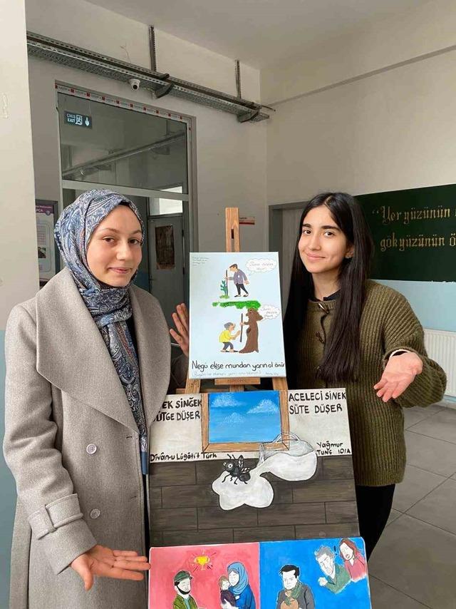 Atas&ouml;zleri ve deyimler hayal g&uuml;c&uuml;yle tuvale yansıtıldı 1