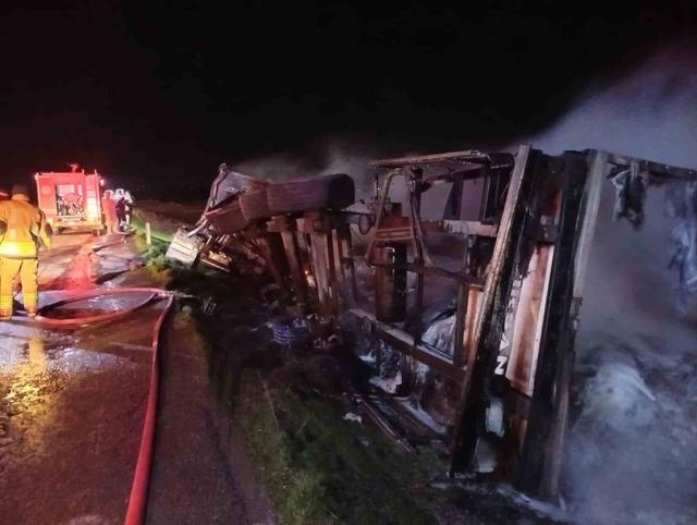 Şırnak&rsquo;ta mandalina y&uuml;kl&uuml; tır cayır cayır yandı 2