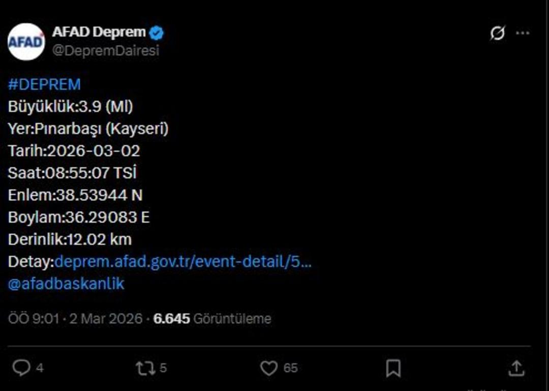 AFAD duyurdu! Kayseri de korkutan deprem 1