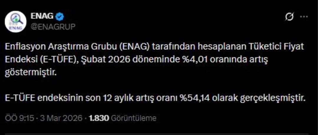 SON DAKİKA| ENAG şubat ayı enflasyonunu a&ccedil;ıkladı 1