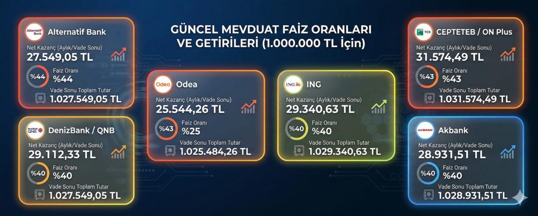 Mevduat faizleri d&uuml;şt&uuml; m&uuml;? 1 milyon TL nin aylık getirisi ne kadar? İşte Mart 2026 g&uuml;ncel faiz oranları! 1