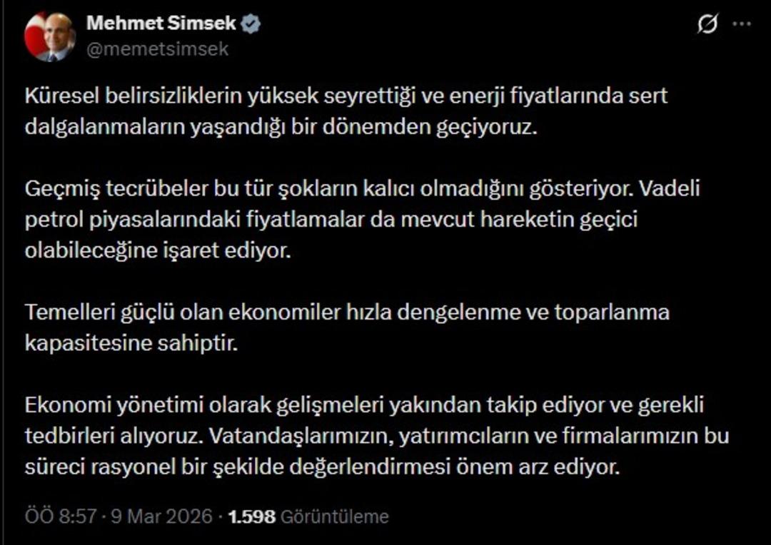 Bakan Şimşek ten petrol mesajı Geçici olabileceğine işaret ediyor 1