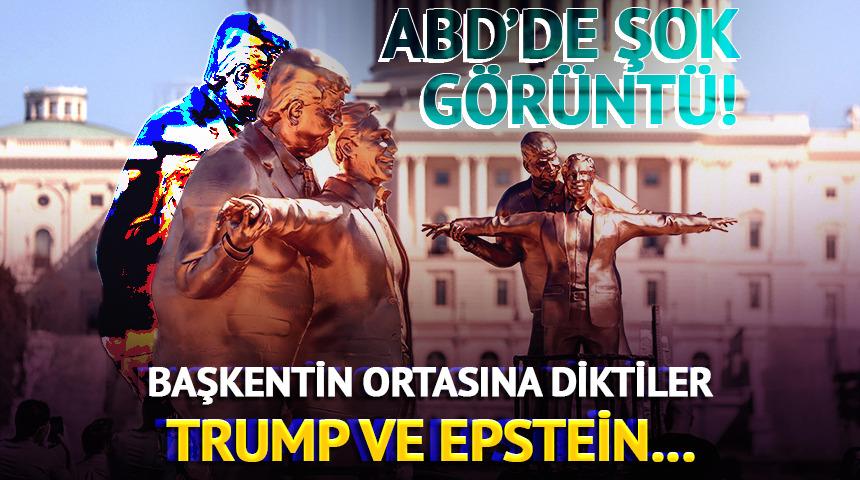 Dikkat &ccedil;eken eser! Trump ve Epstein heykeli dikildi
