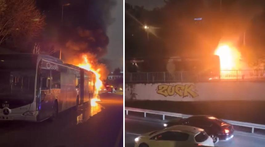 Beşiktaş&rsquo;ta metrob&uuml;s alev alev yandı: 60 yolcu tahliye edildi!
