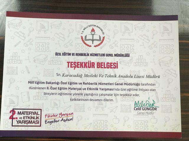 Siverekli öğrencilerin materyal çalışmasına Bakanlıktan teşekkür belgesi