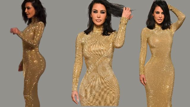 Kim Kardashian yürümekte zorlandı! Altın elbisesi ve dev topukları olay oldu