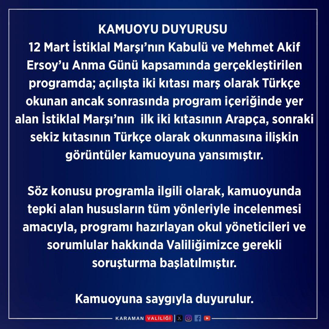 Arap&ccedil;a İstiklal Marşı na soruşturma: Tartışma yaratan g&ouml;r&uuml;nt&uuml;lerin ardından Karaman Valiliği harekete ge&ccedil;ti 1