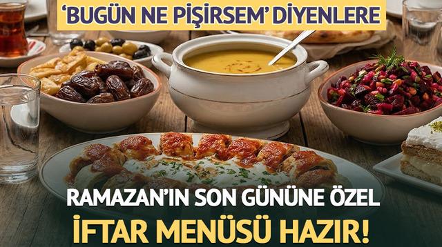 Ramazan ayının 29. ve son g&uuml;n&uuml;nde iftar sofraları, hem geleneksel tatlarla hem de hafif ve lezzetli tariflerle donatılıyor. Bu &ouml;zel g&uuml;nde sofraları şenlendirecek zencefilli mercimek &ccedil;orbasından, nefis beyti kebabına; renkli kırmızı pancar salatasından, tatlı olarak etimek tatlısına kadar d&ouml;rt tarif, hem g&ouml;zlere hem damaklara hitap ediyor. Evde kolayca hazırlayabileceğiniz bu men&uuml; ile Ramazan&rsquo;ın son iftarını keyifli bir şekilde ge&ccedil;irebilirsiniz.