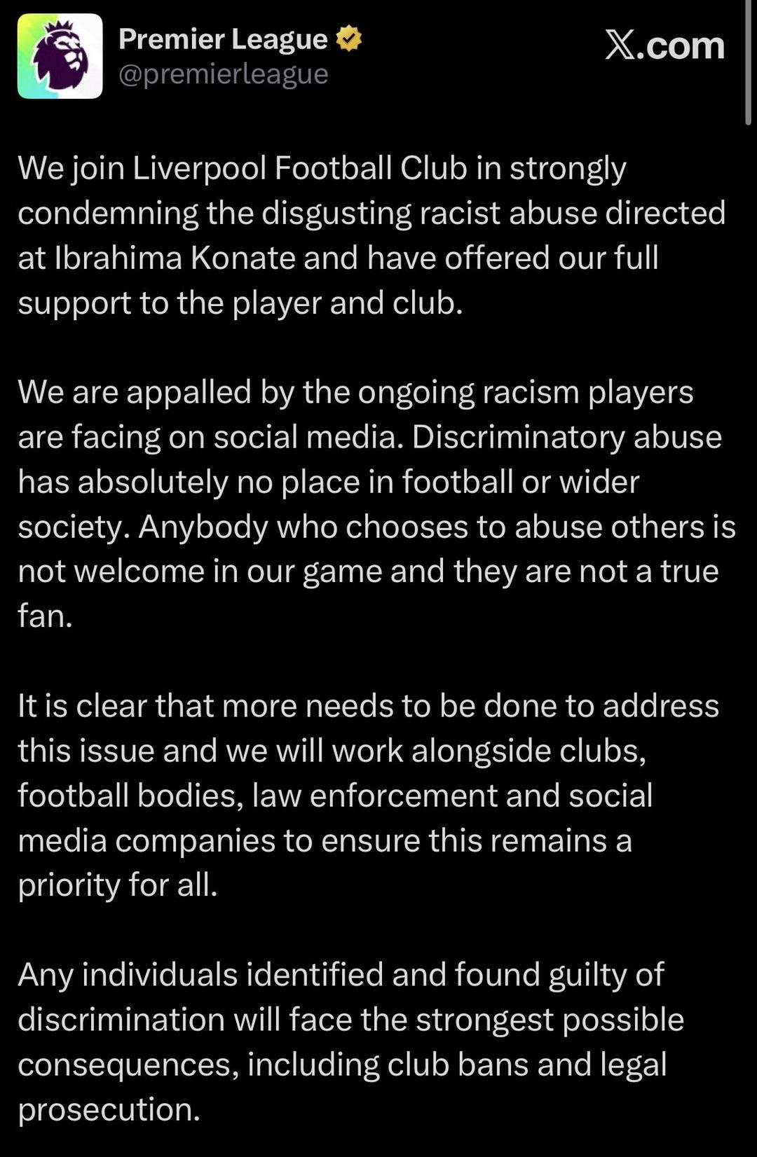 Liverpool dan Konate ye yönelik ırkçı saldırılara sert tepki: "Bu insanlık dışı bir davranış" 2