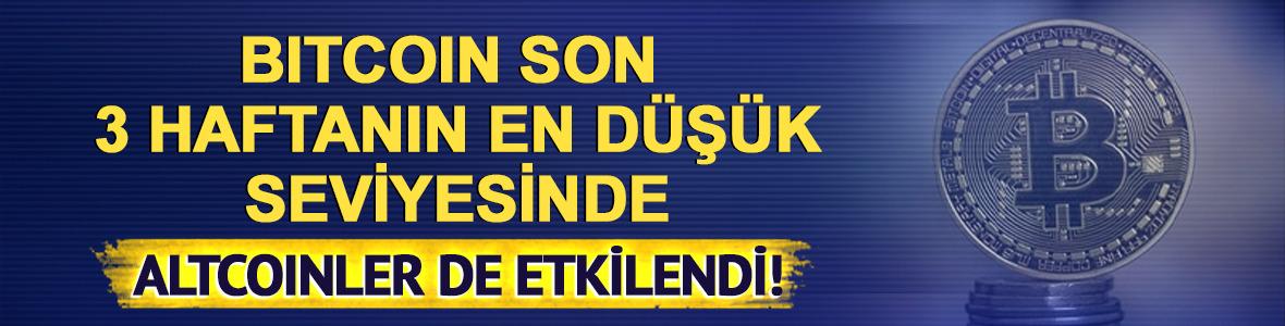 Bitcoin son 3 haftanın en d&uuml;ş&uuml;k seviyesinde! Altcoinler de etkilendi