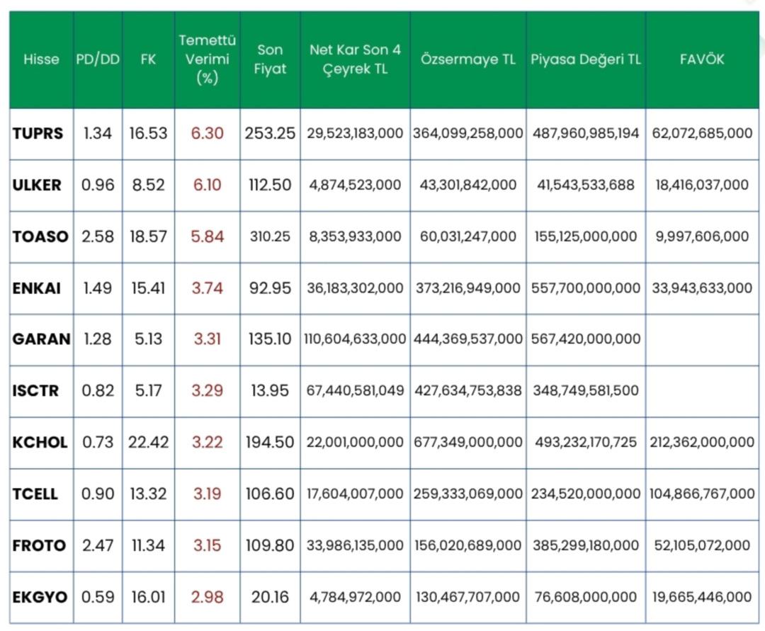 Temett&uuml; verimi y&uuml;ksek hisseler 1