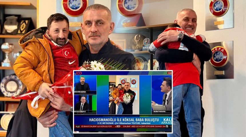 TFF Başkanı K&ouml;ksal Baba'yı kucağına aldı! Spor programında kahkahalar havada u&ccedil;tu