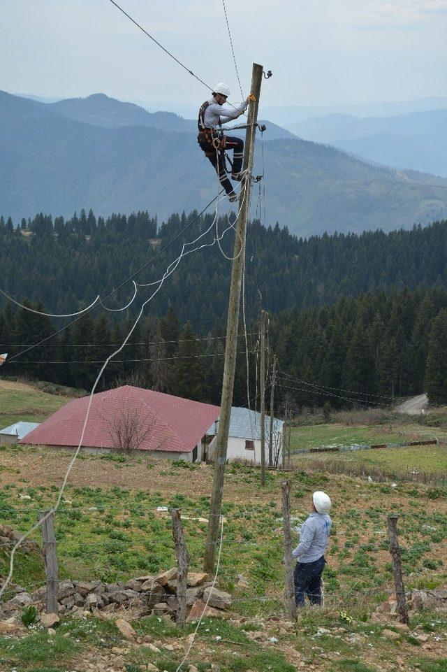 Fırtına yaylada elektrik hatlarına büyük zarar verdi