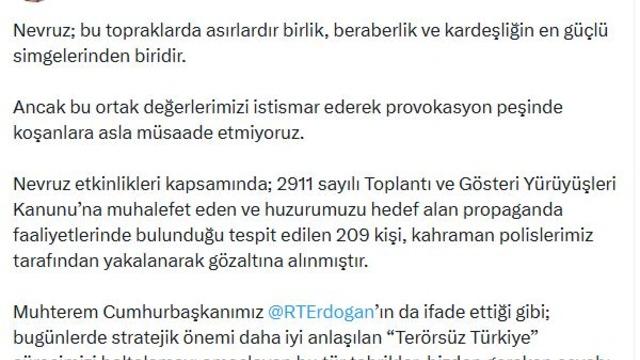 Nevruz'da terör propagandası yapan 209 şüpheliye gözaltı