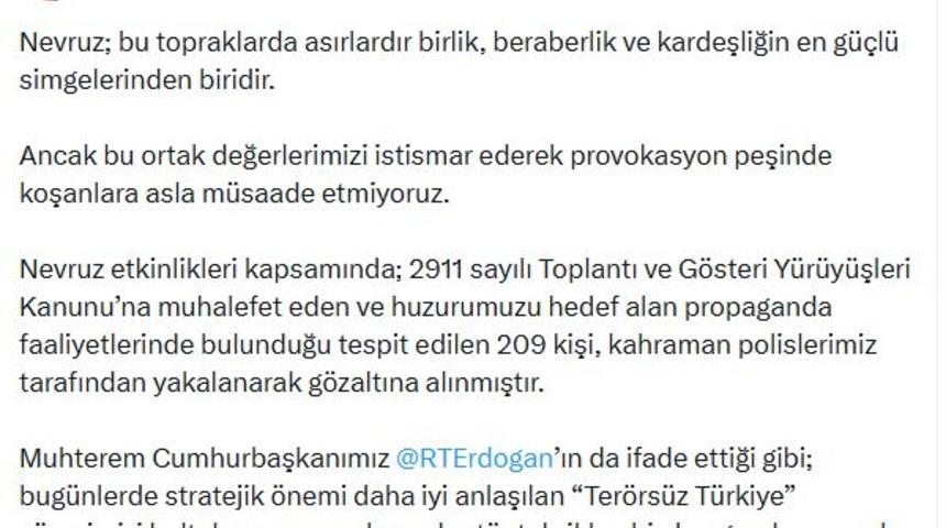 Nevruz'da ter&ouml;r propagandası yapan 209 ş&uuml;pheliye g&ouml;zaltı