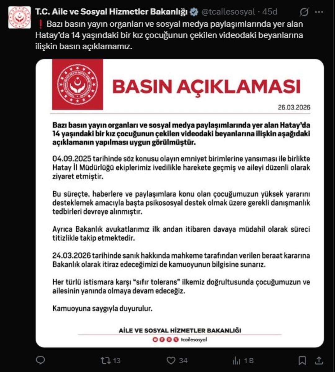 Eniştesinin tacizine uğrayan kız çocuğu video yayınlamıştı! Bakanlıktan açıklama geldi 2