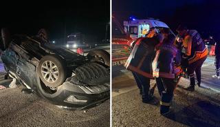 Kaza yapan otomobil ters d&ouml;nd&uuml;: 7 yaralı