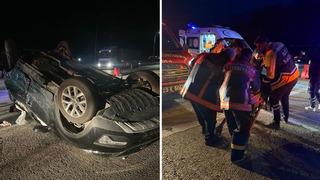 Kaza yapan otomobil ters döndü: 7 kişi yaralandı