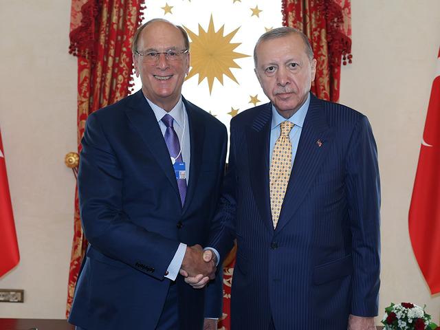 İstanbul'da dikkat &ccedil;eken g&ouml;r&uuml;şme! Cumhurbaşkanı Erdoğan, BlackRock Başkanı Laurence Fink ile bir araya geldi