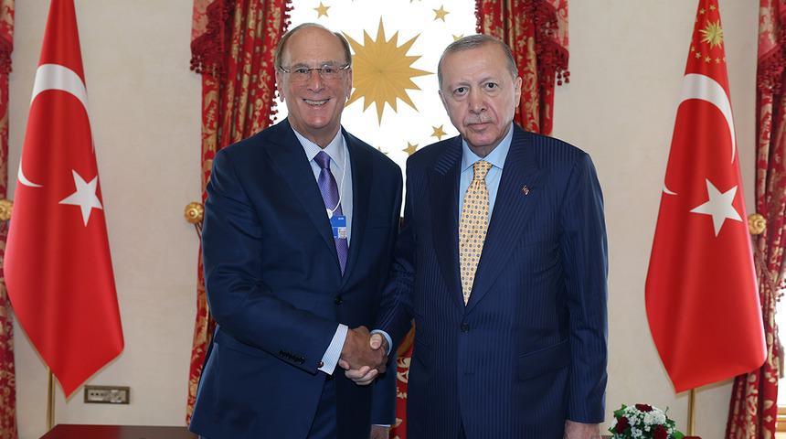 İstanbul'da dikkat &ccedil;eken g&ouml;r&uuml;şme! Cumhurbaşkanı Erdoğan, BlackRock Başkanı Laurence Fink ile bir araya geldi