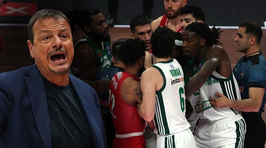 Sinirlerin gerildiği derbi gecesinde g&uuml;len taraf Olympiakos! Ergin Ataman'a b&uuml;y&uuml;k şok