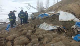 Van&rsquo;da ahır &ccedil;&ouml;kt&uuml;, 23 k&uuml;&ccedil;&uuml;kbaş hayvan telef oldu