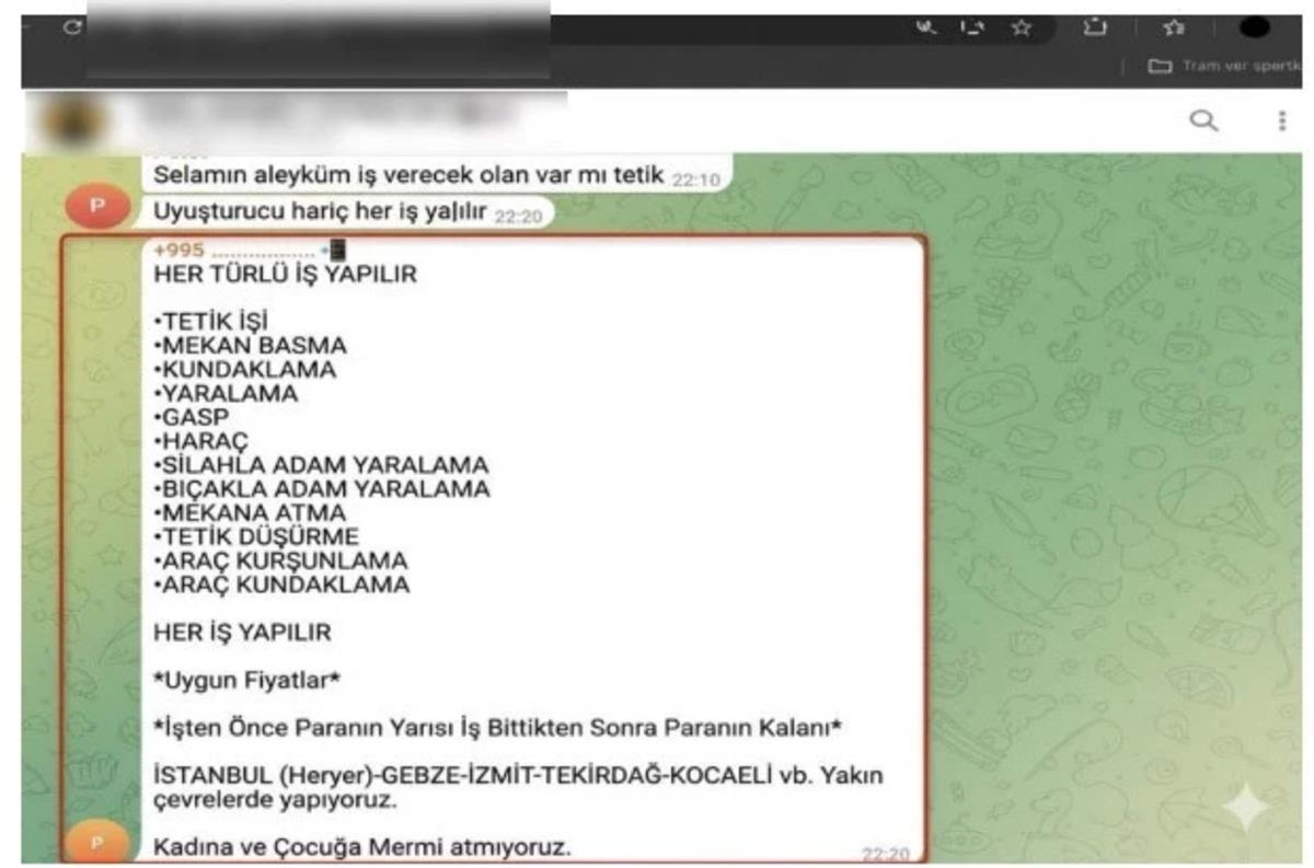 Tetik&ccedil;i men&uuml;s&uuml;... İlan verip, sipariş alıyorlar: İnfaz, bel altı bel &uuml;st&uuml;, mekan kurşunlanır 6