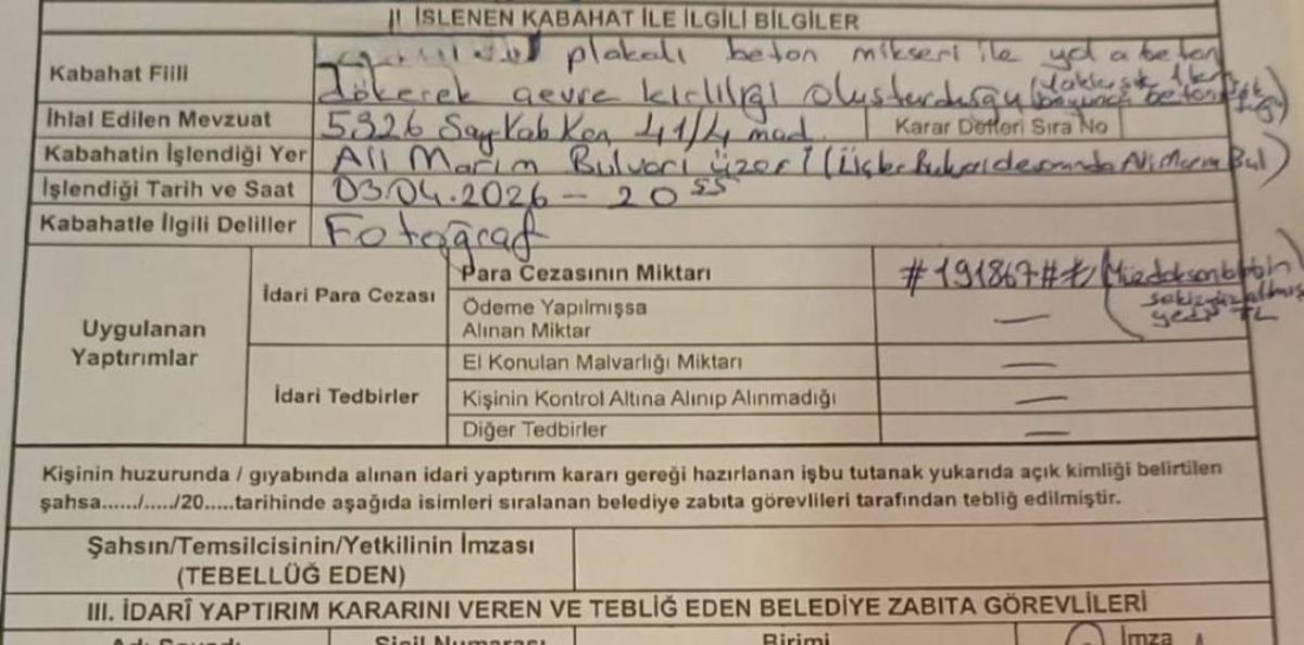 1 kilometre boyunca yola beton d&ouml;ken miksere 191 bin lira ceza kesildi 1