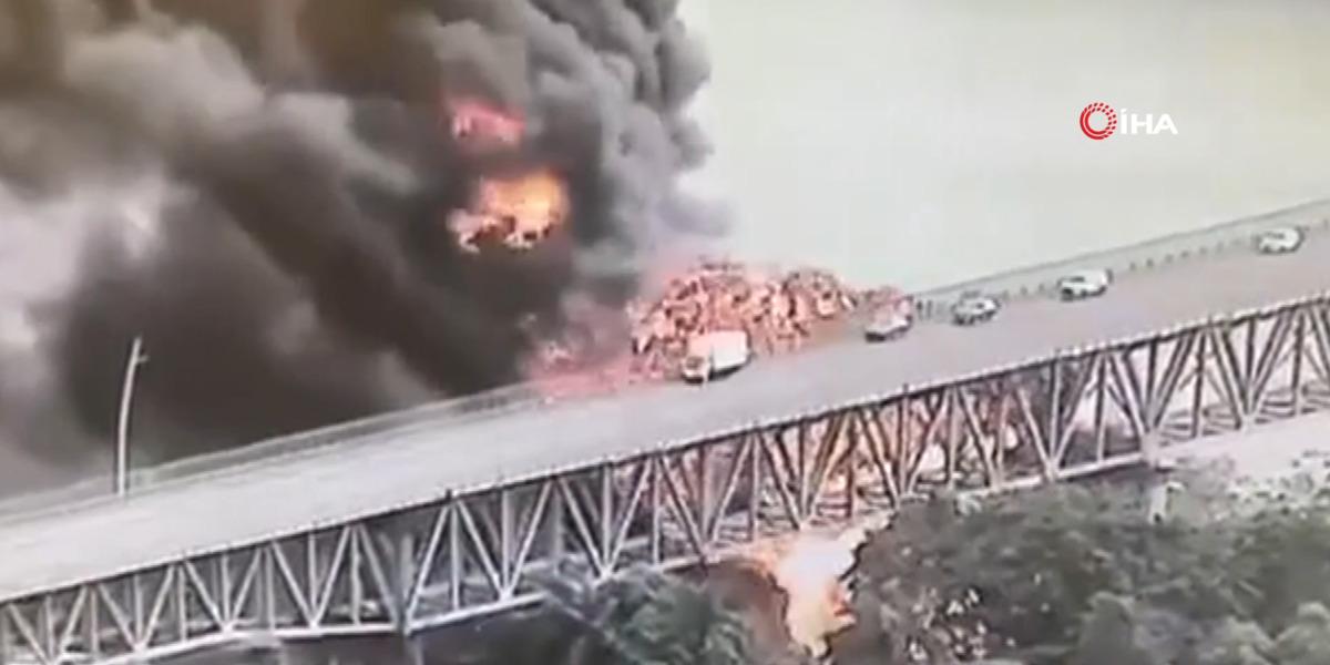 Koca k&ouml;pr&uuml; alev topuna d&ouml;nd&uuml;! G&ouml;r&uuml;nt&uuml;ler dehşete d&uuml;ş&uuml;rd&uuml;: Amerika K&ouml;pr&uuml;s&uuml; nde facia 3