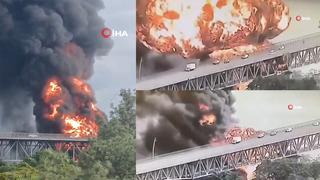 Son dakika: Koca k&ouml;pr&uuml; alev topuna d&ouml;nd&uuml;! G&ouml;r&uuml;nt&uuml;ler dehşete d&uuml;ş&uuml;rd&uuml;: Amerika K&ouml;pr&uuml;s&uuml;'nde facia