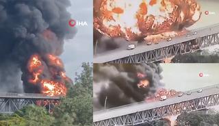 Koca k&ouml;pr&uuml; alev topuna d&ouml;nd&uuml;! G&ouml;r&uuml;nt&uuml;ler dehşete d&uuml;ş&uuml;rd&uuml;: Amerika K&ouml;pr&uuml;s&uuml;'nde facia